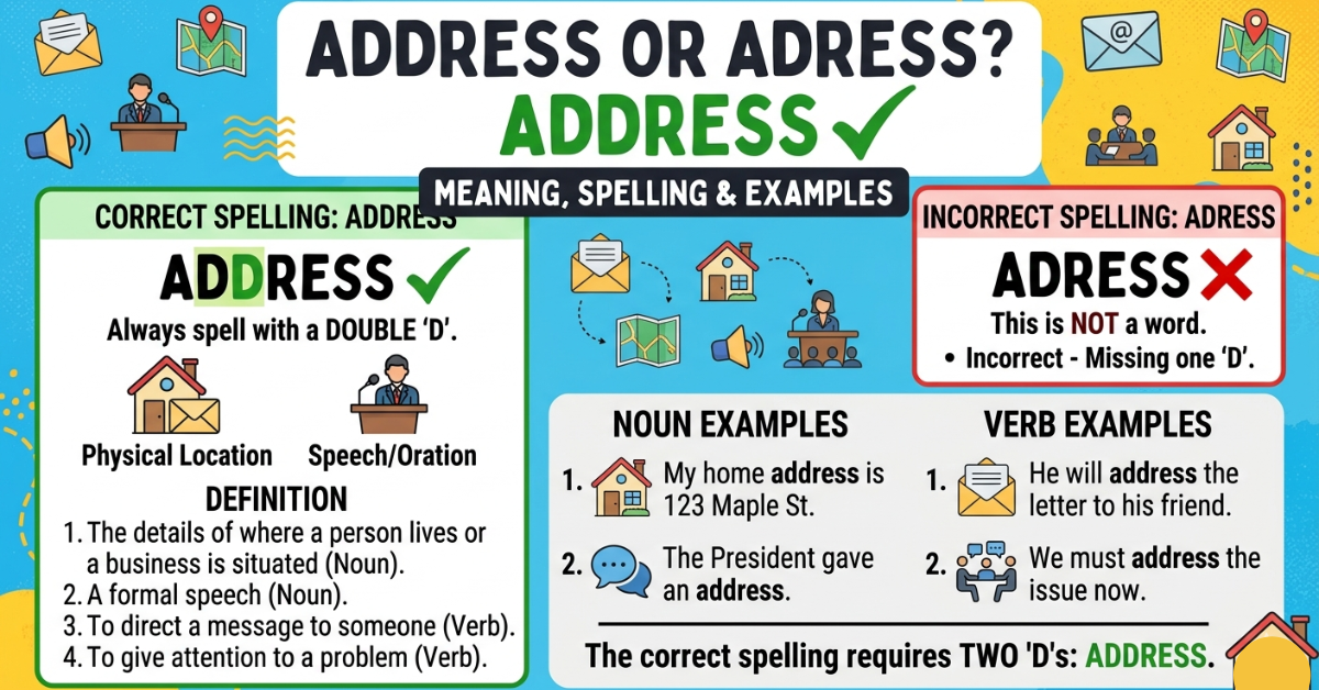 Address or Adress: Meaning, Spelling & Examples