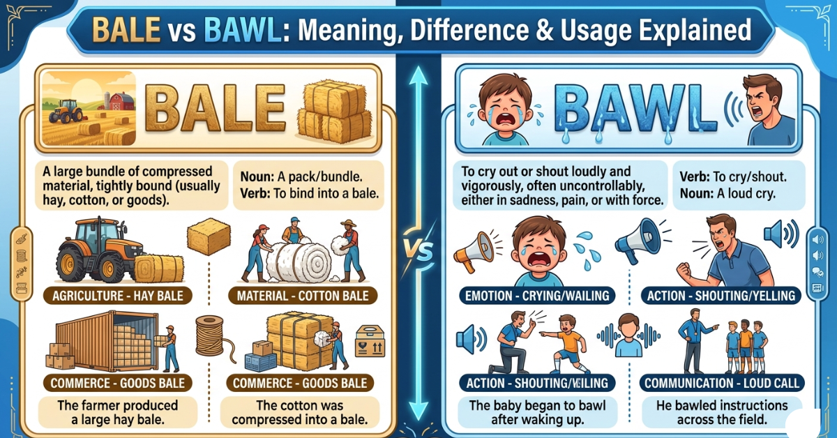 Bale vs Bawl: Meaning, Difference & Usage Explained