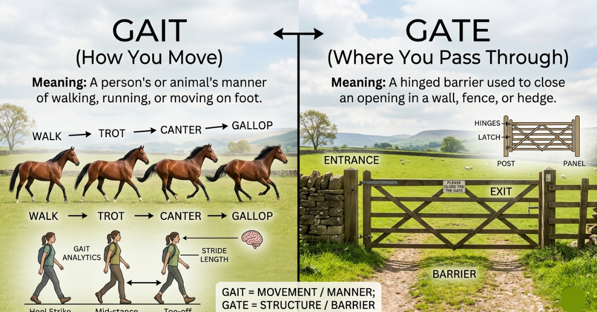 Gait vs Gate: Meaning, Differences, and Examples