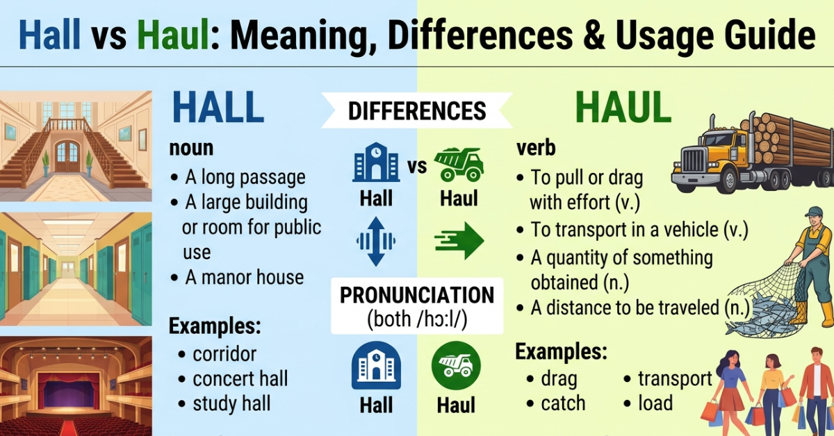 Hall vs Haul: Meaning, Differences & Usage Guide