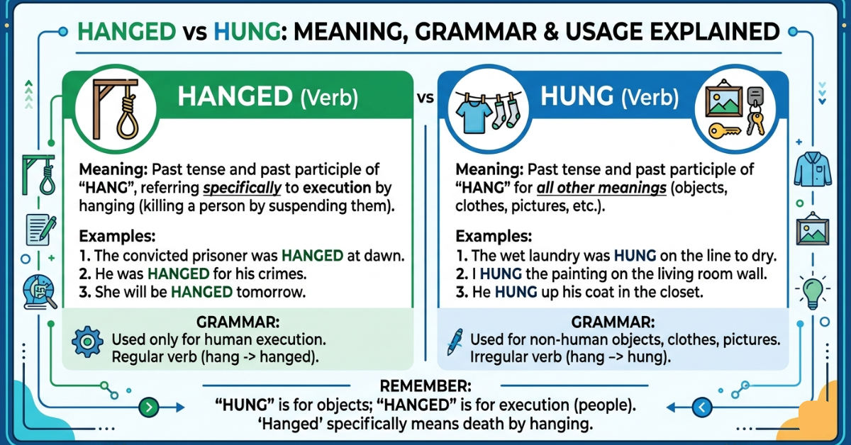 Hanged vs Hung: Meaning, Grammar & Usage Explained