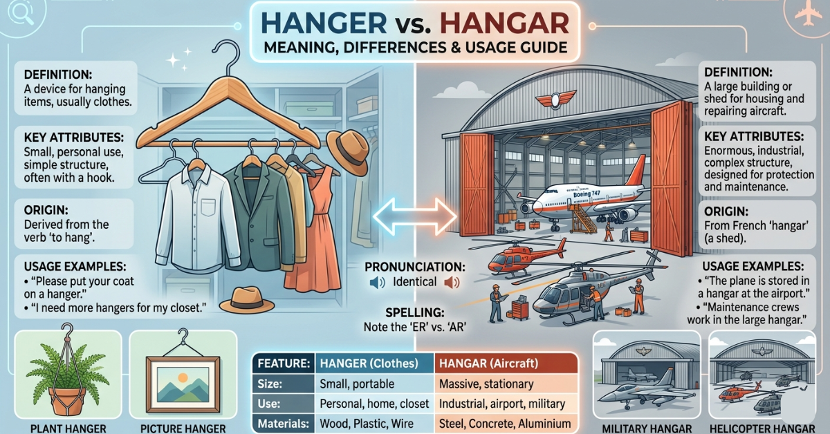 Hanger vs Hangar: Meaning, Differences & Usage Guide
