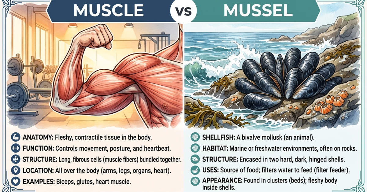 Muscle vs Mussel: Key Differences Explained Simply