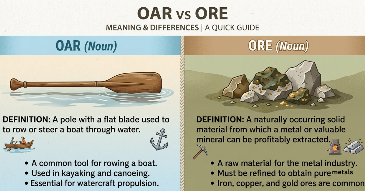 Oar vs Ore: Meaning, Differences & Easy Guide Explained