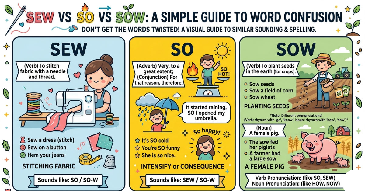 Sew vs So vs Sow: Simple Guide to Word Confusion
